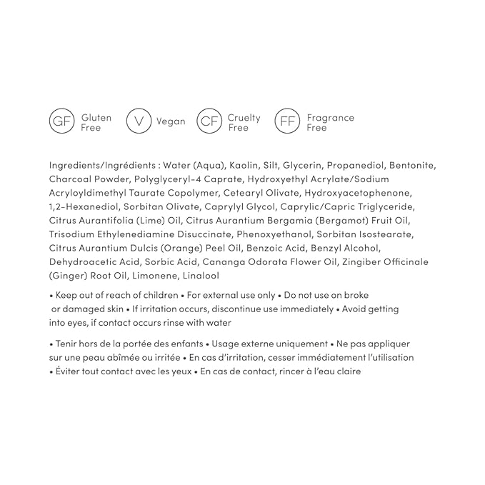 Clay Mask - Purifying and Hydrating Charcoal Powder Face Mask - All Skin Types, Vegan, Cruelty Free, Fragrance Free, 1.69 FL OZ