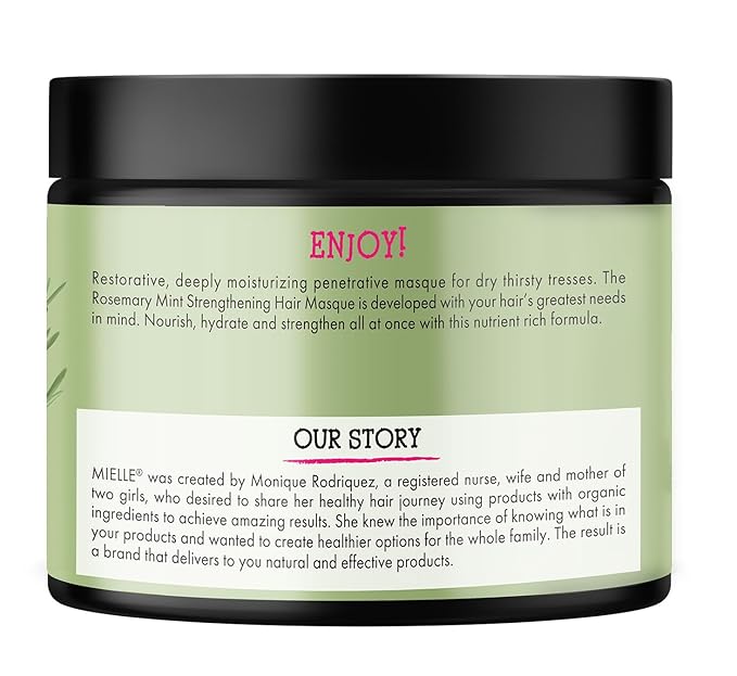 Mielle Organics Rosemary Mint Strengthening Hair Masque, Essential Oil & Biotin Deep Treatment, Miracle Repair for Dry, Damaged, & Frizzy Hair, 12 Ounces