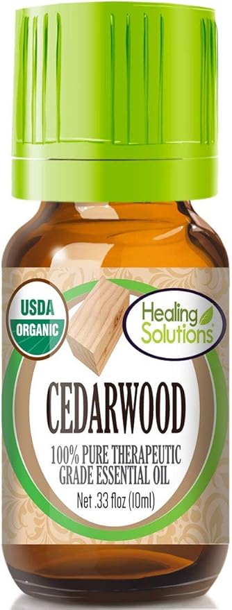 Healing Solutions Cedarwood Essential Oil 10ml (0.33 oz), Organic, Pure, Undiluted, Therapeutic Grade, for Hair, Diffuser, and Skin