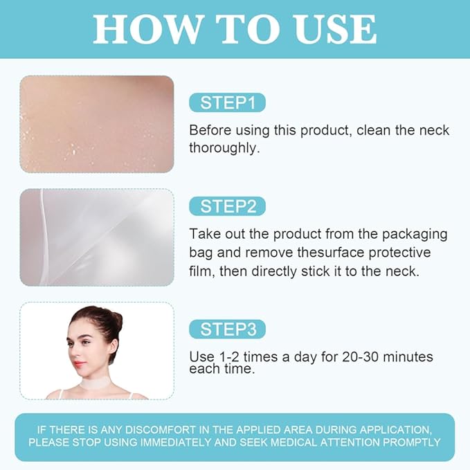 Neck Wrinkle Patches, Reusable Hydrogel Anti Aging Facial Pads, Hypoallergenic Silicone Gel Sleep Tape, Smooth Fine Lines,Mask for Skin Tightening and Firming,Crepe Erase and Neck Lift (neck-2 Pcs)