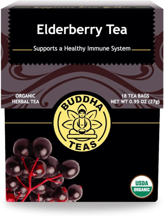 Buddha Teas - Organic Elderberry - Herbal Tea - For Health & Wellbeing - With Antioxidants & Minerals - Clean Ingredients - Caffeine Free - OU Kosher & Non-GMO - 18 Tea Bags (Pack of 1)
