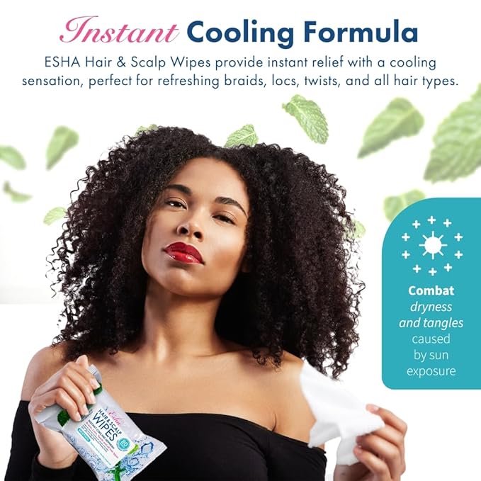 ESHA Hair & Scalp Wipes: Instant Cooling Refresh for Braids, Locs, Twists & All Hair Types - Stay Cool, Stylish, and Confident