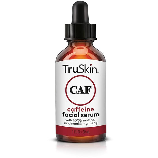 TruSkin Caffeine Face & Eye Serum – Energizing 5% Caffeine Serum with EGCG Niacinamide Matcha and Ginseng – Improve Look of Under Eye Dark Circles and Puffiness, 1 fl oz