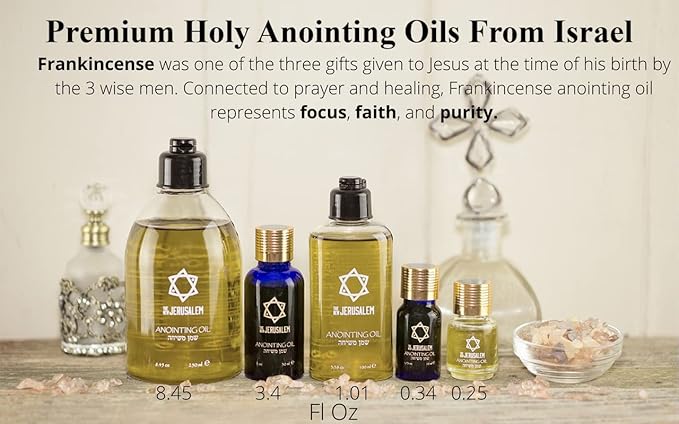 Frankincense Anointing Oil from Israel, Holy Spiritual Oils Bottles from Jerusalem Blessed, Handmade with Natural Ingredients and Blessed for Wedding Ceremony, Religious Use, 0.34 Fl Oz
