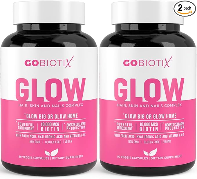 GOBIOTIX Hair Skin and Nails Vitamin Supplement - Biotin Pills with Hyaluronic Acid, Folate, Iron, Magnesium, and Zinc - Collagen Production, Hair Growth (2 Pack)