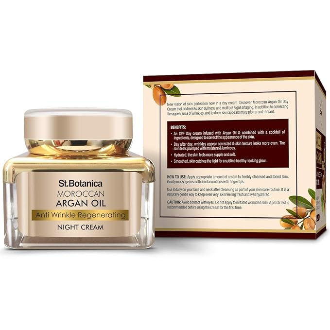 St. Botanica Moroccan Argan Oil Anti Wrinkle Regenerating Night Cream, 50G - Intense Nourishing & Renewal Overnight Regeneration Cream
