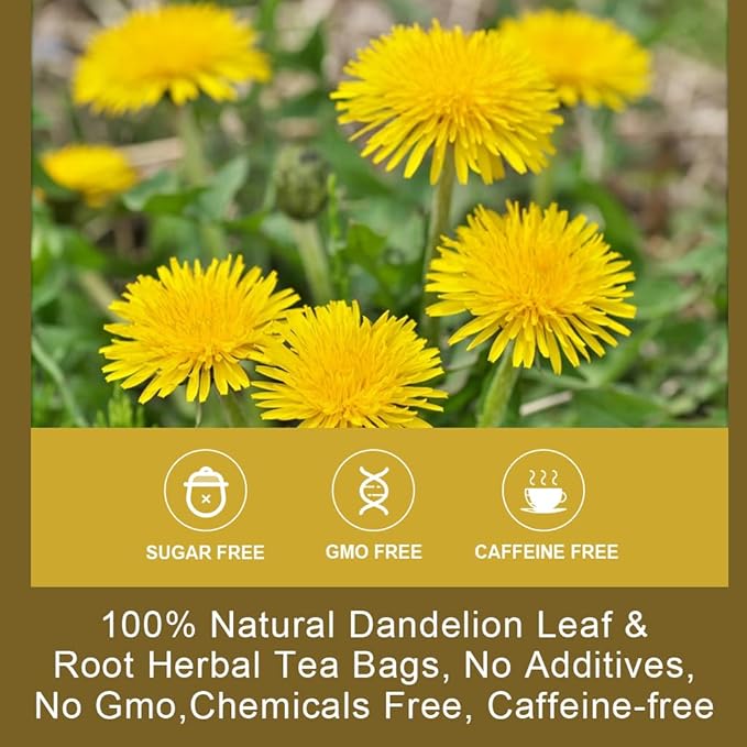 Organic Dandelion Leaf & Root Tea - Natural Dried Dandelion Herbal Tea for Liver Support, Antioxidant, Digestion and Immune Support, Caffeine Free - 30 Tea Bags