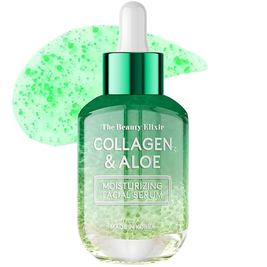 Aloe & Collagen Serum For Face - Dermatologist Tested, Anti-Aging, Ultra Hydrating Aloe Vera Gel For Face - Natural Ingredients, Clean Beauty, Cruelty-Free Korean Skin Care - 1.69 oz