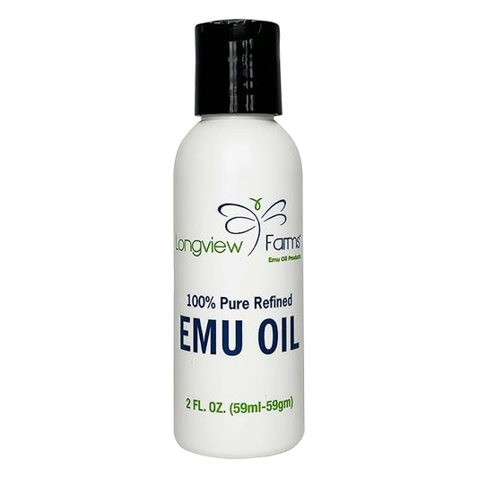 Longview Farms® Emu Oil - Hair and Body - 100% Pure & Refined Emu Oil for Skin & Hair Care | Premium Quality Hydration & Nourishment | 2 Fl. Oz