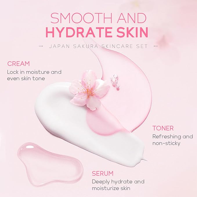 6 Pcs Skin Care Sets JAPAN SAKURA Women Beauty Gift Sets Sakura Skin Care Kit with Cleanser, Toner, Serum, Eye Cream, Lotion, Essence Cream Travel Kit for Women Teen Girls