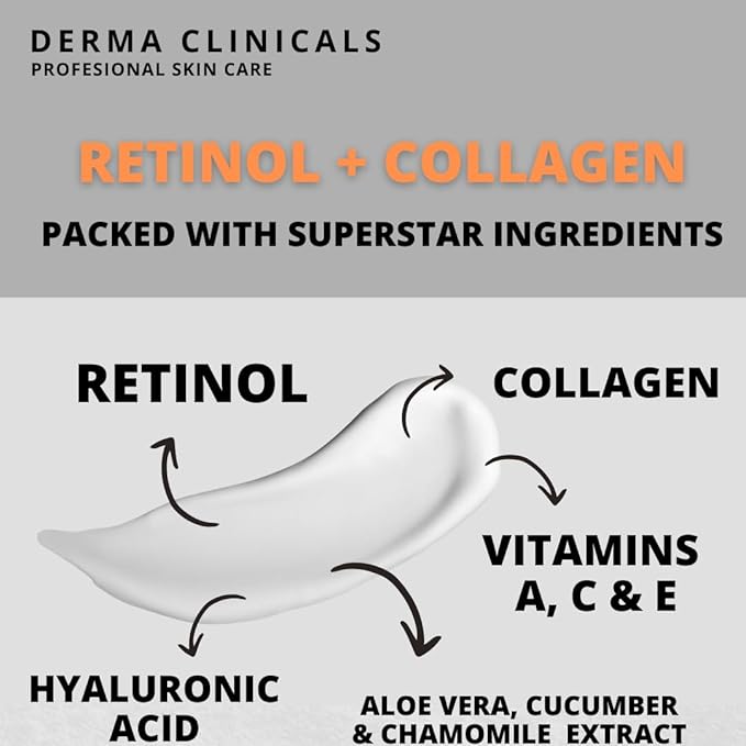 Retinol + Collagen, Hyaluronic Acid, Vitamin C Anti-Aging Face Cream, Day and Night Moisturizing Cream, Anti-Wrinkle Cream for Face, Firming Cream - 4oz