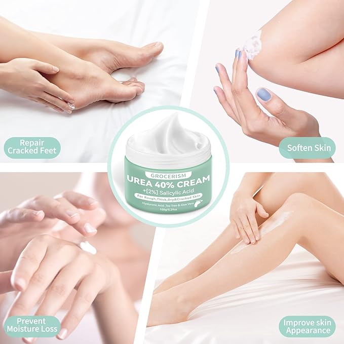 2 Packs Urea Cream 40% Plus 2% Salicylic Acid 5.30 oz || Foot Cream Maximum Strength with Hyaluronic Acid, Tea Tree, and Aloe Vera for Deep Moisturizes, Callus Remover and Soften