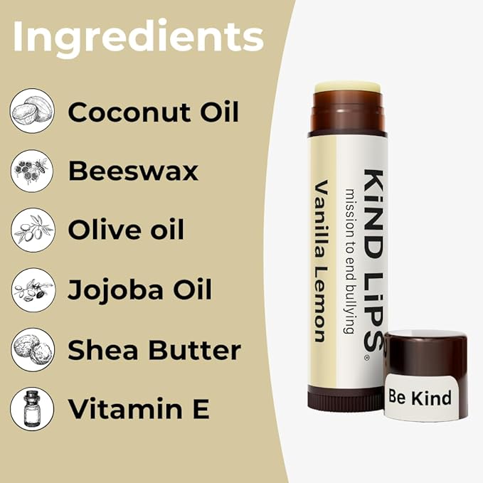 Vanilla Lemon Lip Balm 3-Pack – Organic Natural Chapstick Alternative for Dry Lips – Jojoba Oil Formula – Gluten & Grain Free – Clean Lip Moisturizer – Kind Lips Small Business USA Made