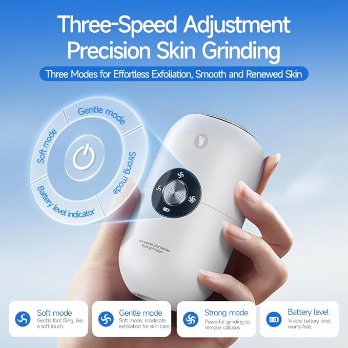 Electric Foot Callus Removers Rechargeable,Portable Electronic Foot Filer, Electric Callus Remover Kit,Professional Pedi Feet Care Perfect for Dead,Hard Cracked Dry Skin Ideal Gift(2 Grinding Heads)