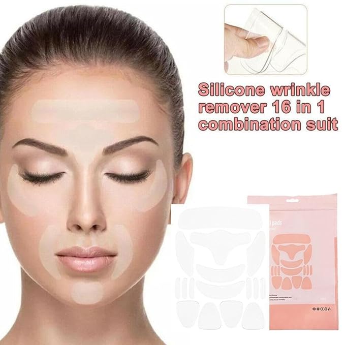 16-Piece Silicone Wrinkle Patch Set with Collagen, Vitamin E & Aloe – GlowPatch Anti-Aging Reusable Face & Eye Pads – Style Lifting Patches for Instant Glow, Skin Firming & Hydration