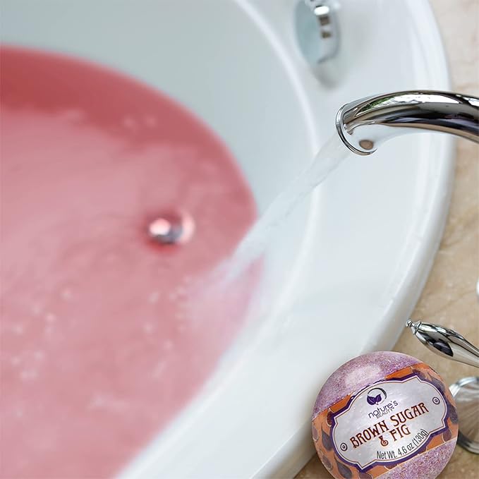 Nature's Beauty Brown Sugar & Fig Bath Bomb Multi-Pack - Natural Hand Crafted, Non-Staining, Luxury Fizzy Spa Bomb, Moisturize Dry Skin, Made w/Orange Extract + Coconut Oil, 4.6 oz (4 Pack)