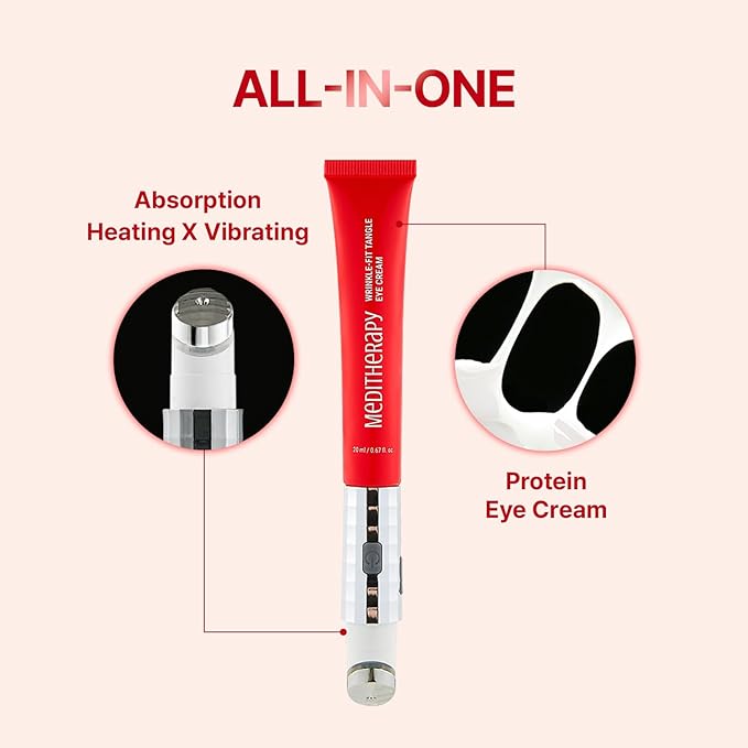 MEDITHERAPY Wrinkle-fit Tangle Eye Cream, Chargable Device Tip + Protein Collagen EyeCream, All-in-One Under Eye Treatment, 0.67 fl oz, Eye Massager (Cream+Device)