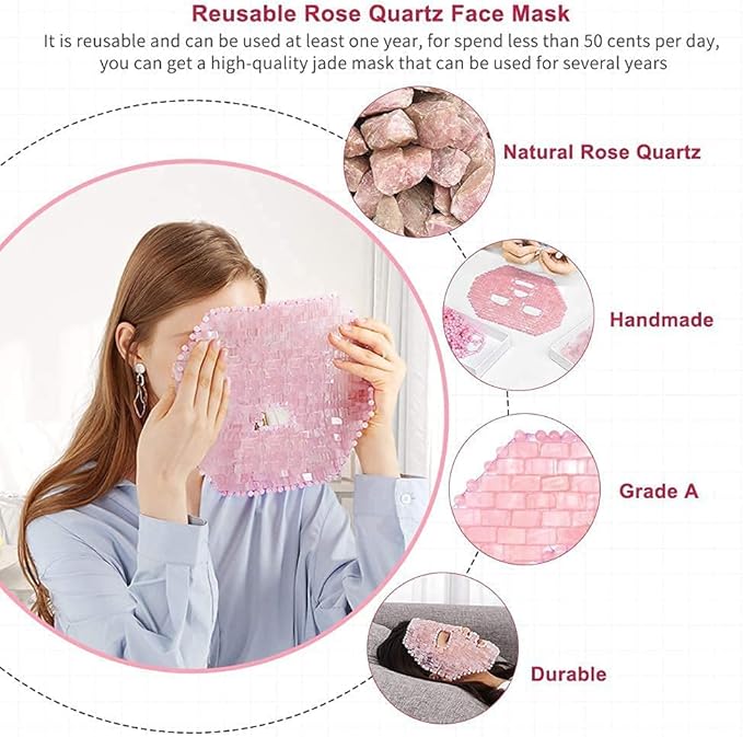 ideayard Jade Mask, Rose Quartz Face Cold Mask for Headache Relief Mask, Weight Compress Mask Cover Eye for Puffy Eyes, Tension, Sinus & Stress Relie Relax Skin Care Spa