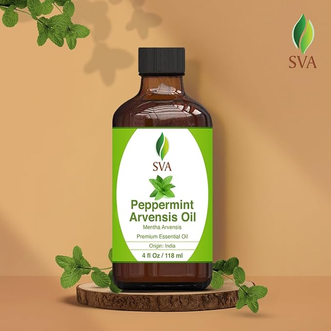 SVA Peppermint Essential Oil – 4 Fl Oz – 100% Natural Peppermint Oil - for Diffuser, Hair Care, Face, Skin Care, Aromatherapy, Scalp and Body Massage, Soap and Candle Making - with Dropper