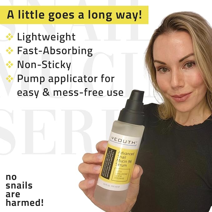 YEOUTH Snail Mucin Serum for Face, Hydrating Advanced Snail 96 Mucin Power Essence, Face Serum with Hyaluronic Acid, Lightweight, Fast-Absorbing & Non-Sticky 3.4 oz