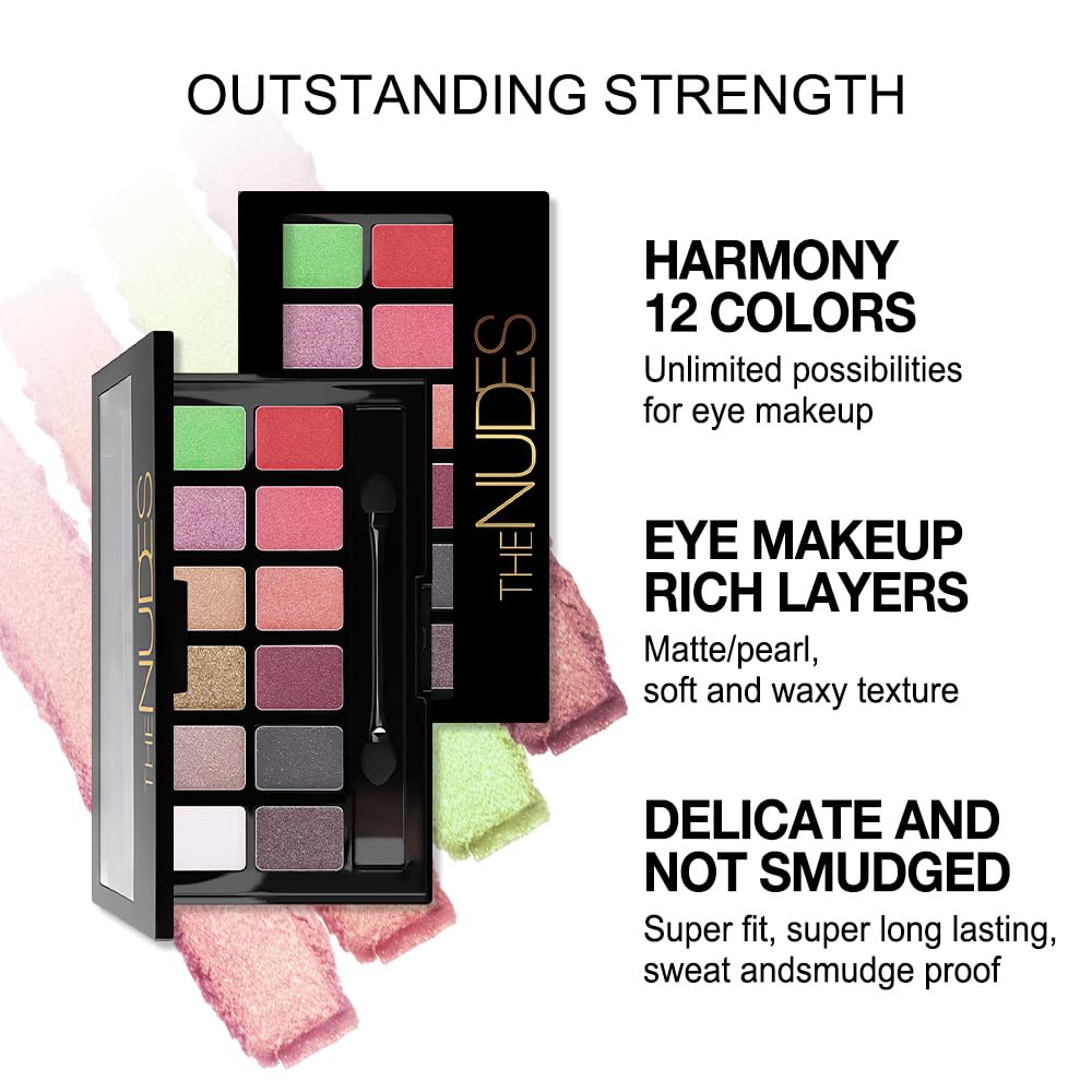 Twelve Eye Shadow Palette, Pink Red Brown Bronze Black Green Champagne Gold Rose Gold Eyeshadow Palette Makeup, Highly Pigmented Pressed Powder,Blendable Matte and Shimmer for Woman girls Eyes 03