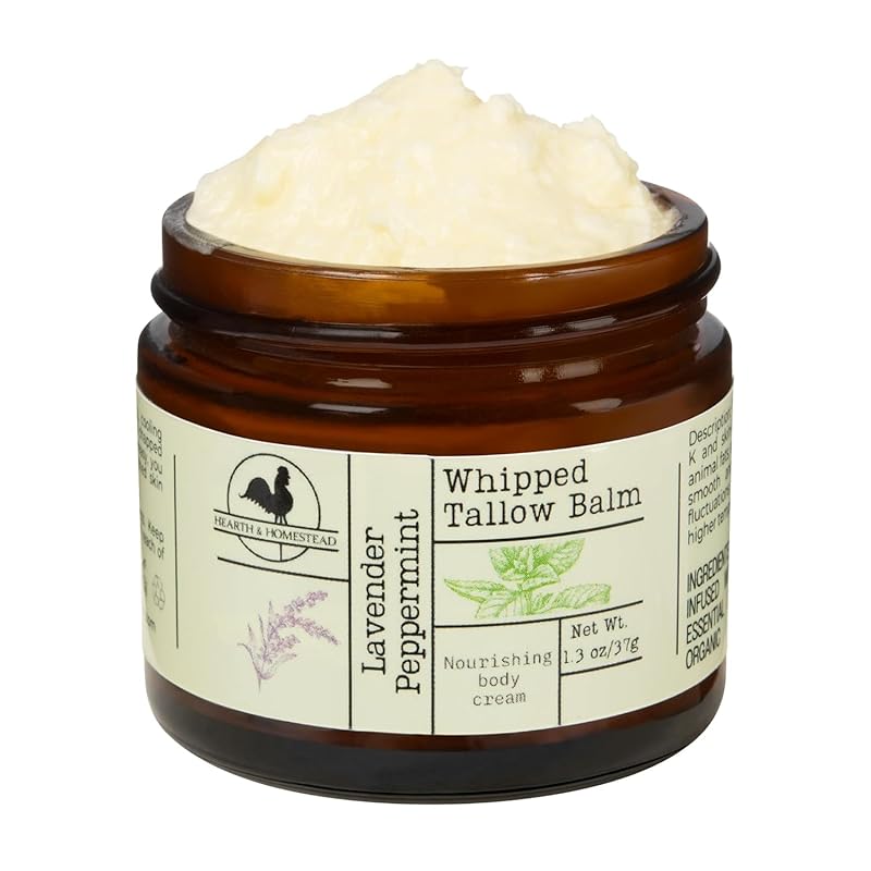 Handmade Whipped Tallow Balm (Lavender Peppermint): Organic Body Butter with Infused Olive Oil- 1.3 oz