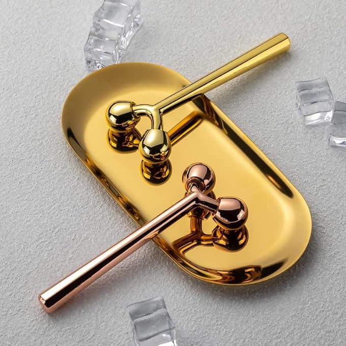 Tekson Facial Roller Massager, 3D Metal face Massage Tool for Eye Reduce Puffiness, Face Lift, Anti-Aging, Skin Tightening (Gold）