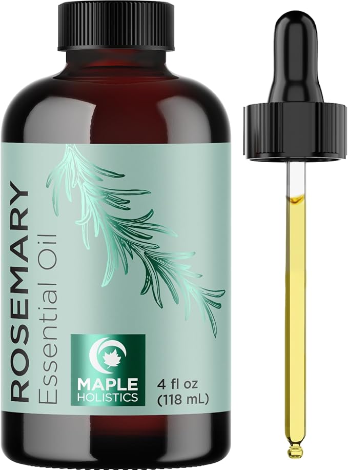 Pure Rosemary Essential Oil with Dropper - Undiluted Rosemary Oil for Hair Skin and Nails and Refreshing Aromatherapy Oil for Diffusers - Essential Oil for Cleansing Dry Scalp Care 4oz