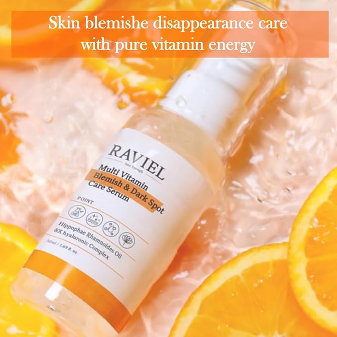 RAVIEL Multi Vitamin Dark Spot & Blemish Face Serum | 7 Hyaluronic Acid for Deep Hydration & Brightening for All Skin Types | Snail Mucin, Anti Aging, Korean Skincare (1.69 fl oz)