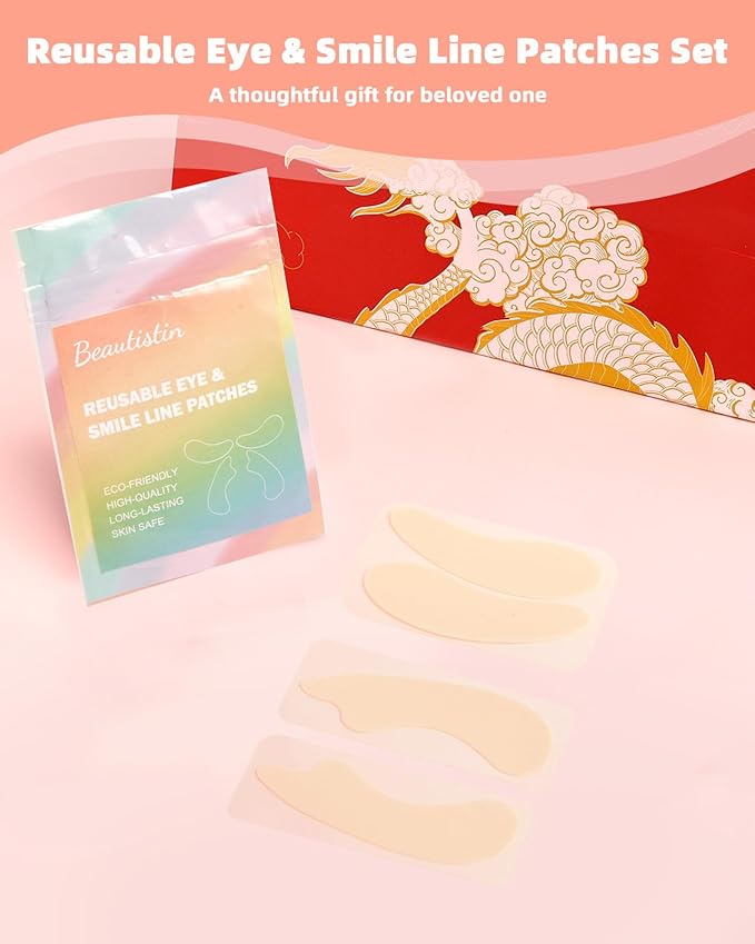 Reusable Eye and Smile Line Patches - 2 Pairs Silicone Under Eye Patches and Nasolabial Folds Patches, Reusable Eye Mask, Silicone Wrinkle Patches for Eye Lines & Smile Lines Treatment, No Adhesive