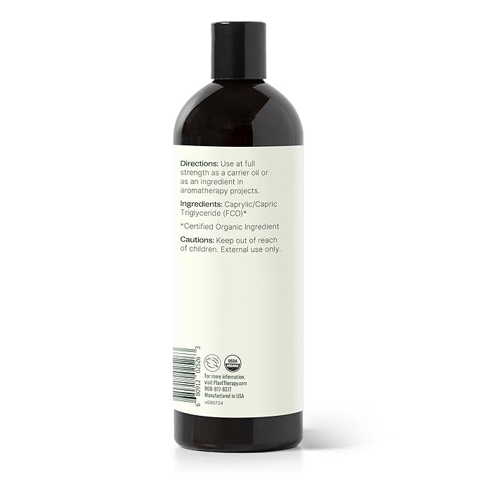Plant Therapy Organic Fractionated Coconut Oil for Skin, Hair, Body 100% Pure, USDA Certified Organic, Natural Moisturizer, Massage & Aromatherapy Liquid Carrier Oil 16 oz