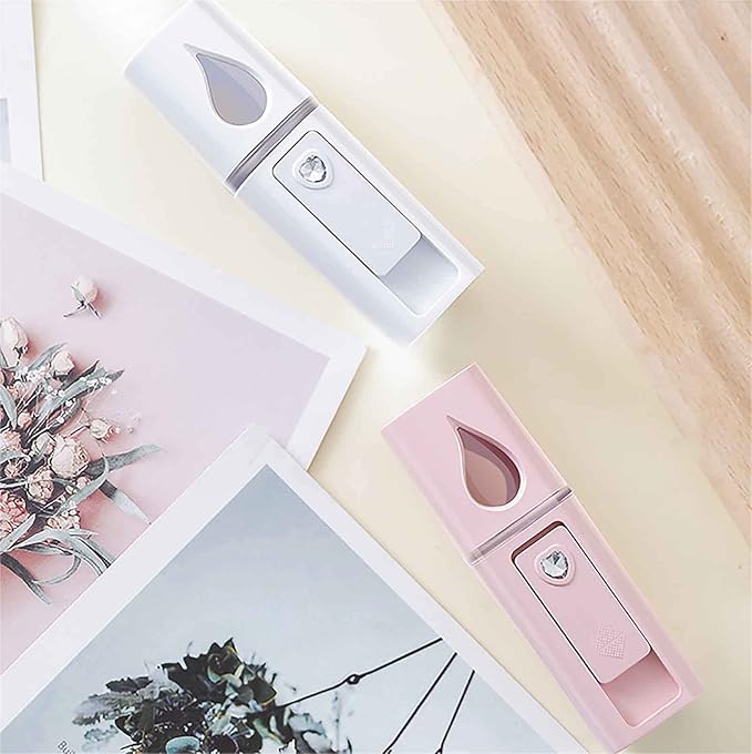 GIVERARE 2 Pack Nano Facial Steamer, Handy Mini Mister with Mirror, USB Rechargeable Mist Sprayer, Visual Water Tank Moisturizing&Hydrating for Face, Makeup, Skin Care, Eyelash Extensions-Pink