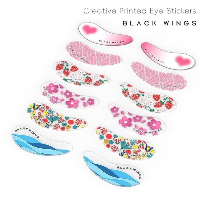 Black Wings 6 Pairs Silicone Eye Patches with Self-Adhesive Design - Cute Bear & Rabbit Inspired Eye Care Patches (numerous flowers 6 pairs)