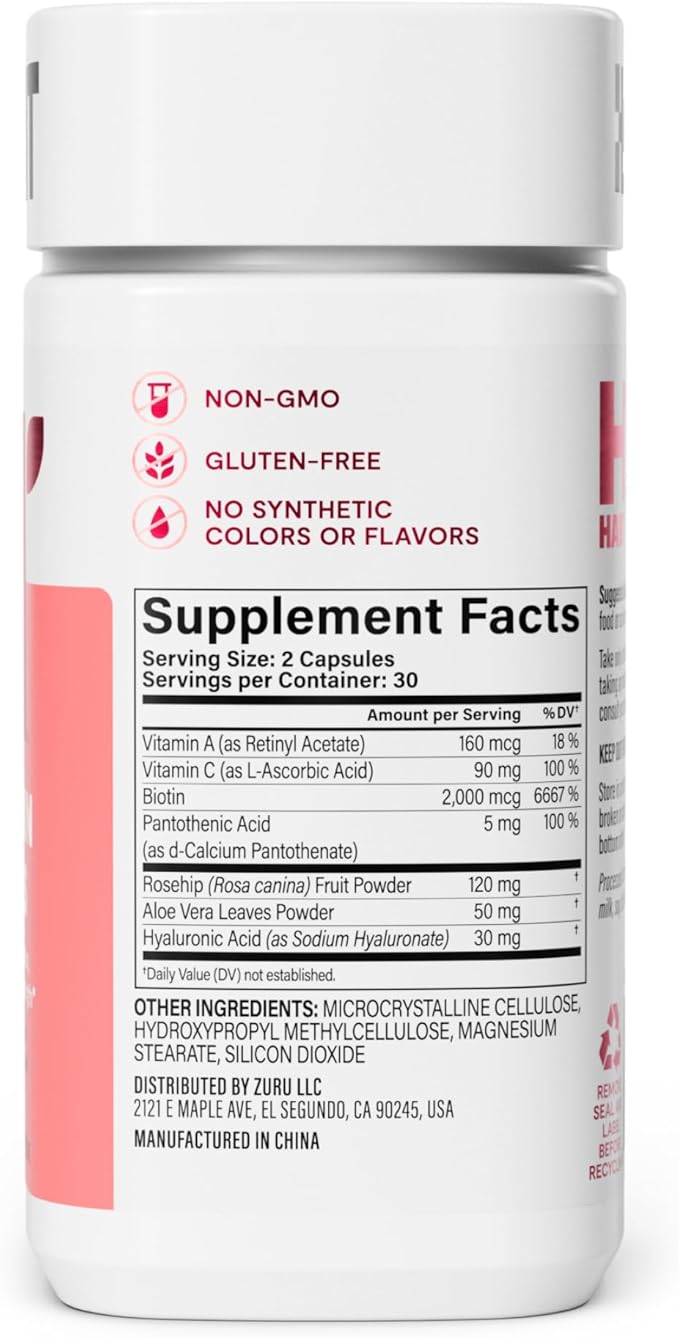 Habit Hair, Skin & Nails Supplement (60 Capsules) - New Look, Supports Skin Hydration, Hair & Nail Strength, Biotin 2000mcg, Vitamin A & C, Hyaluronic Acid, Rosehip, Vegan, Non-GMO (1 Pack)