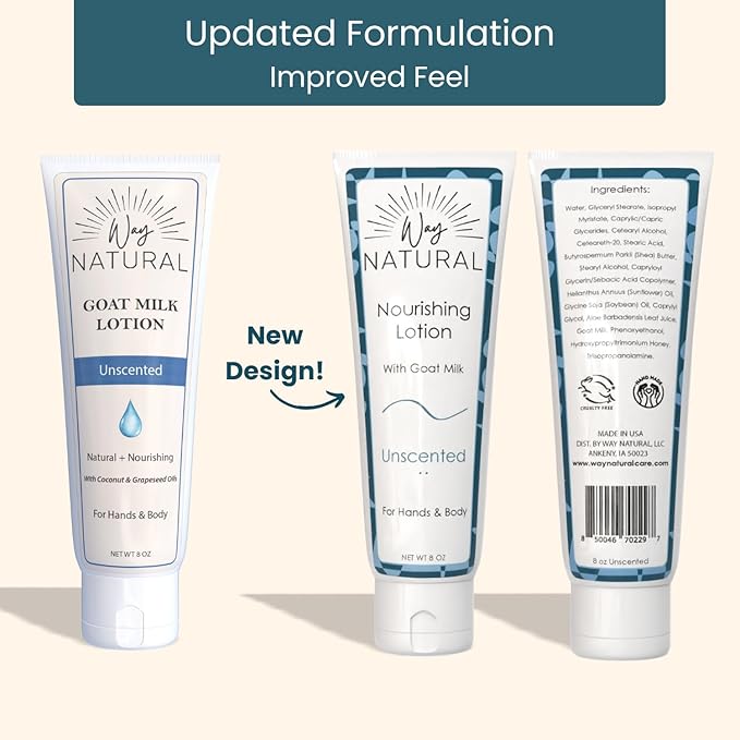 Goat Milk Lotion, Unscented (8oz) - Natural Hand & Body Lotion - Dry Skin Relief, USA Made - Goat Milk Hand Cream for Women & Men - w/Shea Butter & Aloe