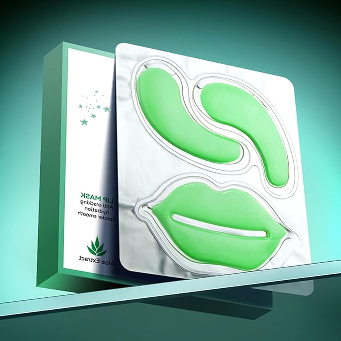 YP 10 Pairs Aloe Vera Under Eye Patches and Moisturizing Lip Mask Set - 10 Pcs Aloe Vera Under Eye Patches, Refines Eye mask Lines Essence for Women Gifts