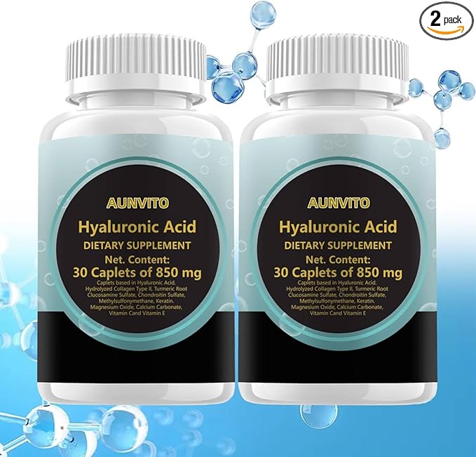 2025 New Hyaluronic Acid 30 Caplets Supplements, 850mg Hyaluronic Acid - Advanced Joint Support with Hydrolyzed Collagen, Turmeric, Glu-cosamine, MSM, Vitamin C – 30 Caplets(2 Pack)
