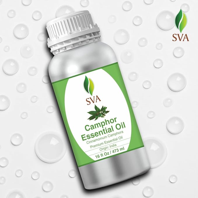SVA Camphor Essential Oil – 16 Fl Oz – 100% Natural Camphor Oil - for Diffuser, Hair Care, Face, Skin Care, Aromatherapy, Scalp and Body Massage, Soap and Candle Making