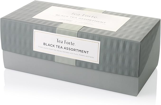Tea Forte Assorted Black Tea Presentation Box Tea Gift Set Sampler, 20 Count, 2 of Each Variety Individually Wrapped Handcrafted Pyramid Infuser Bags