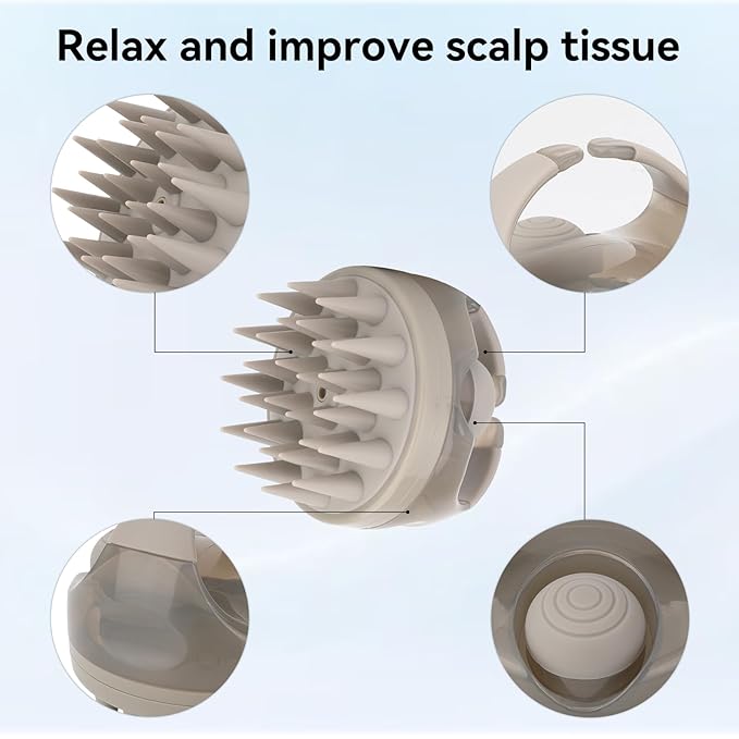 Scalp Massager with Shampoo Dispenser, for Stress Relax Hair Growth,Handheld Hair Silicone Brush, Gray