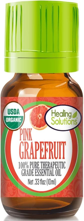 Healing Solutions Grapefruit Essential Oil - Pink Grapefruit Essential Oil Organic for Diffuser, Skin, Hair, Aromatherapy, DIY – Zesty & Refreshing Scent (0.33 Fl Oz)