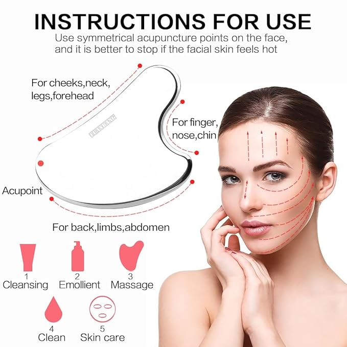 Gua Sha Facial Tools with Travel Pouch Stainless Steel Scraping Massage Tool for Face