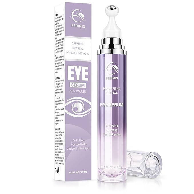 5% Caffeine Eye Cream for Dark Circles Under Treatment Eye Serum for Wrinkles Fine Lines, Retinol Under Cream for Puffiness and Bags with 360° Massage Roller-Ball