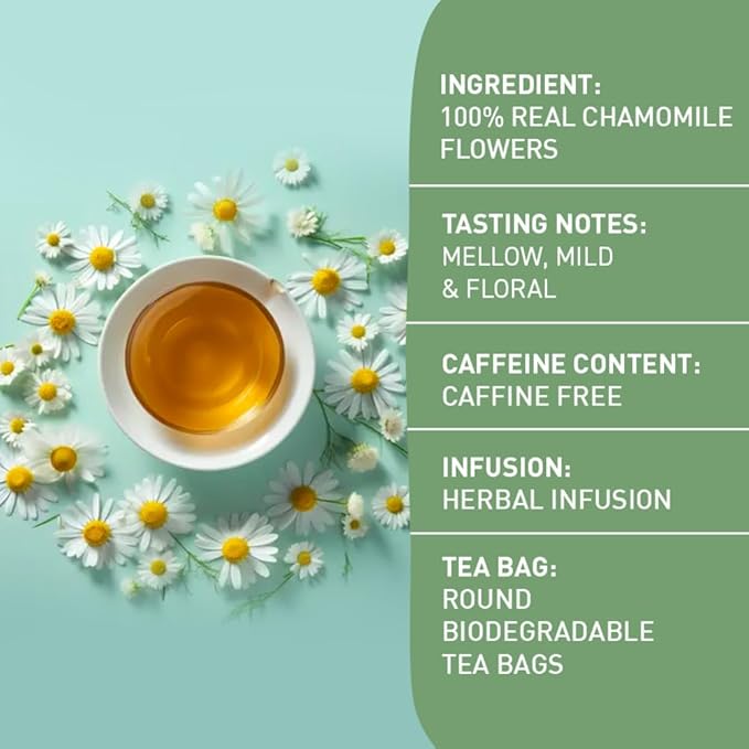 HANDPICK, Organic Chamomile Tea Bags (100 Herbal Tea Bags) Caffeine Free| Premium Floral Chamomile Herbal Tea in Eco-Conscious Teabags | Direct from Source
