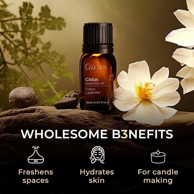 Gya Labs Cistus Essential Oil for Hair - 0.34 Fl Oz - 100% Pure Natural Cistus Oil for Diffuser, Skin, Aromatherapy, Candles & Soaps Making - Balsamic, Woody Scent