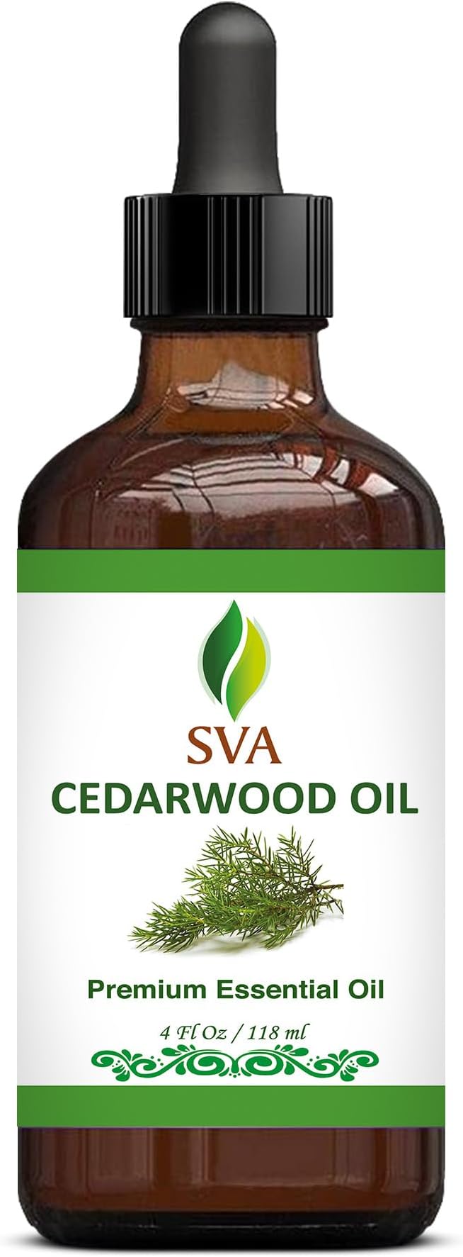 SVA Cedarwood Essential Oil – 4 Fl Oz – 100% Natural Cedar Juniperus Mexicana Oil - for Diffuser, Hair Care, Face, Skin Care, Aromatherapy, Scalp and Body Massage, Soap and Candles – with Dropper