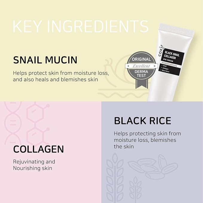 coxir BLACK SNAIL COLLAGEN EYE CREAM 1.01 fl.oz + CREAM 1.01 fl.oz | Black Foods, Snail Mucin, Collagen | Firming, Lifting, Moisturizing, Korean Skin Care