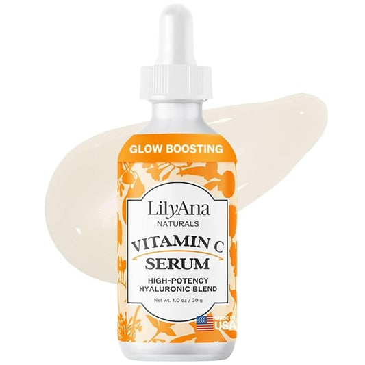 LilyAna Naturals Vitamin C Serum for Face with Hyaluronic Acid and Vitamin E, Anti Aging Serum, Reduces Age Spots and Sun Damage, Promotes Collagen and Elastin (1oz)