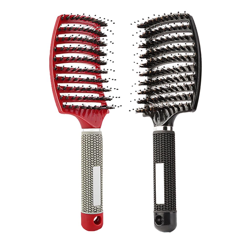 Voremy Magical Brush Detangler, Ultra Detangling Brush, For Wet Or Dry Detangling HairBrush For Men, Women And Kids, Fast Drying Styling Massage curved Hairbrush (Red+Black)