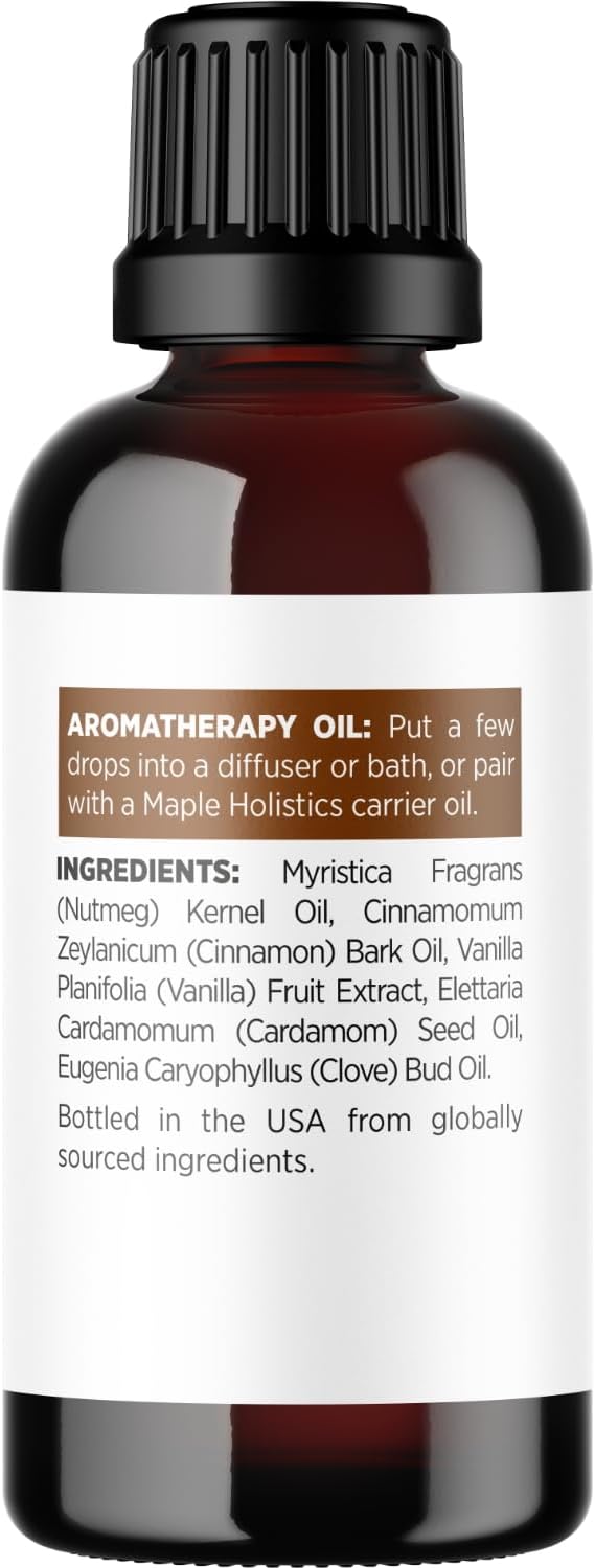 Vanilla Spice Essential Oil Blend for Diffusers, Baths, Candles, Soaps & DIYs - Made With 100% Pure Oils: Nutmeg, Cinnamon, Vanilla, Cardamom & Clove